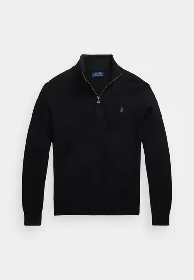 Polo Ralph Lauren KNIT COTTON QUARTER ZIP JUMPER - Striktrøje - black