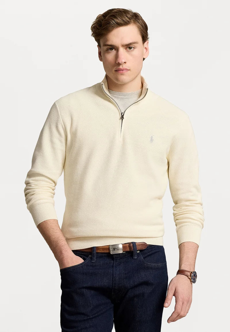Polo Ralph Lauren KNIT COTTON QUARTER ZIP JUMPER - Striktrøje - herbal milk