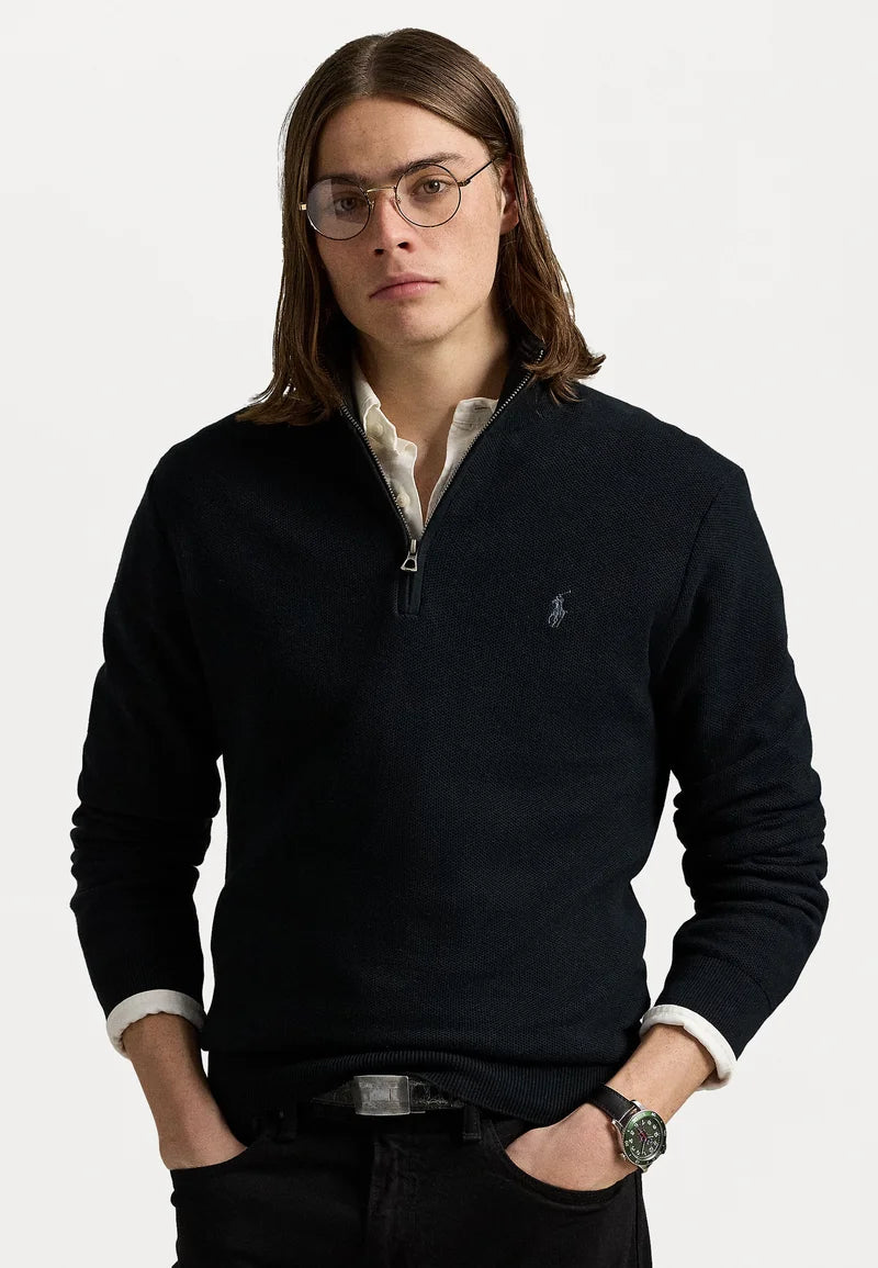 Polo Ralph Lauren KNIT COTTON QUARTER ZIP JUMPER - Striktrøje - black