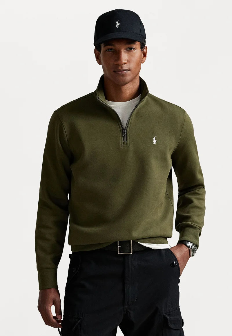 Polo Ralph Lauren DOUBLE-KNIT QUARTER-ZIP PULLOVER - Sweatshirt - company olive