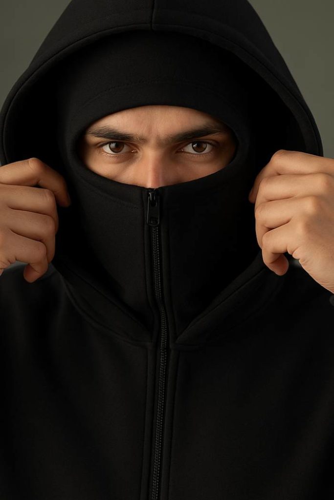 Black Balaclava Double Zip Oversized Hoodie Limited stock