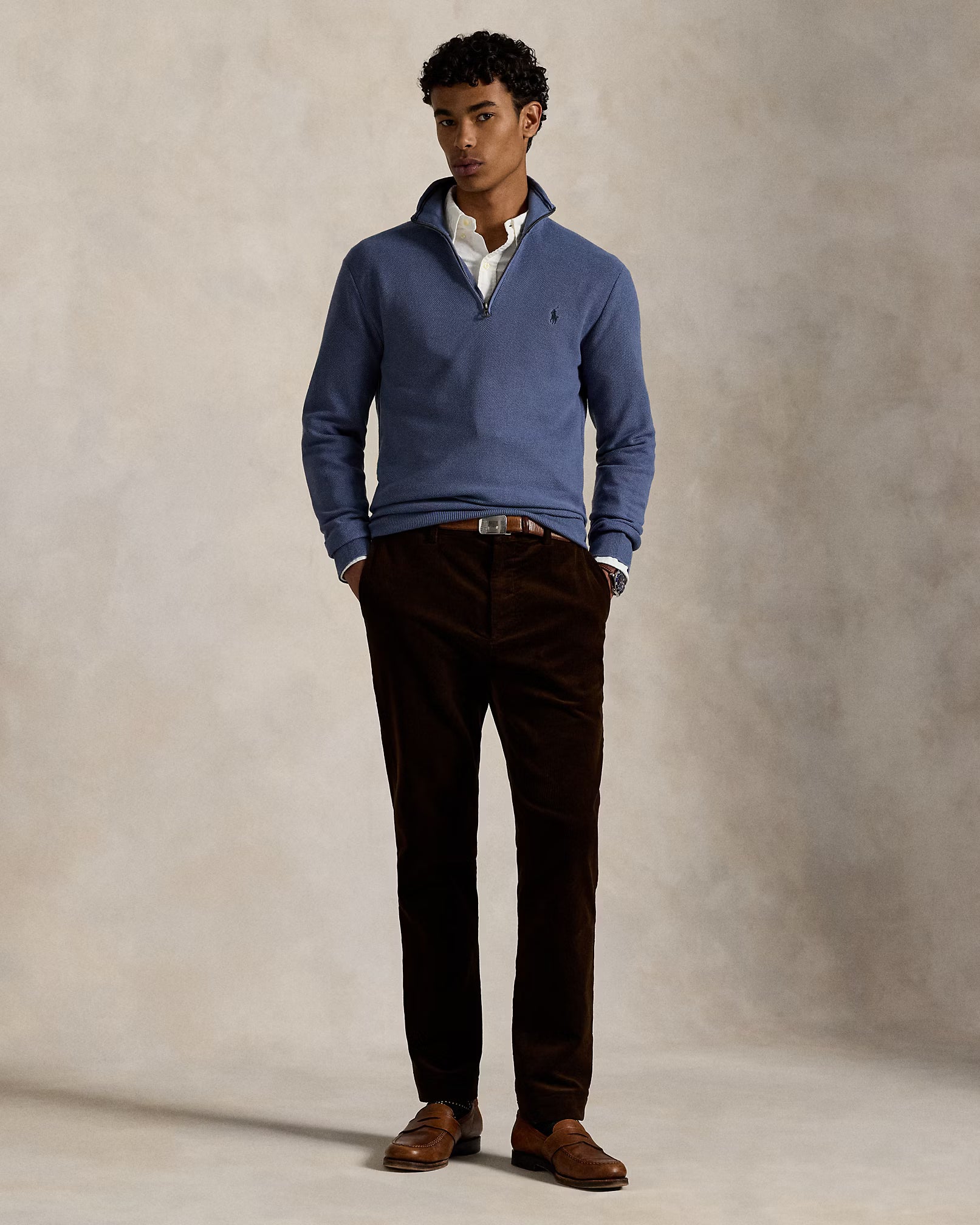 Mesh-Knit Cotton Quarter-Zip Jumper